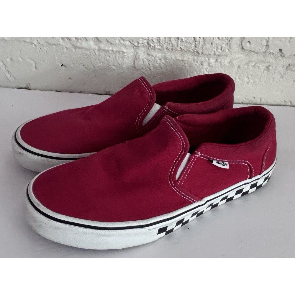 Vans Asher Men's  9 Checker Sidewall Racing Red Slip On No Laces Loafer Shoe